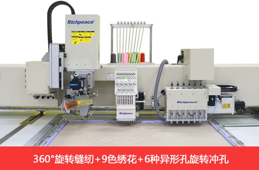 富怡全自動異形孔旋轉沖繡縫一體機